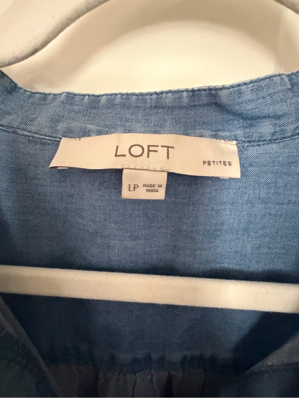 LOFT Blue Ruffle-Trim Chambray Button-Down Top - Picture 2 of 3